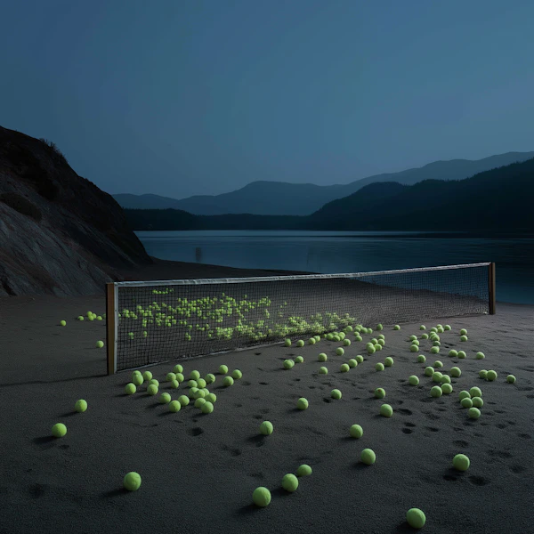 Moonlit Tennis Scene