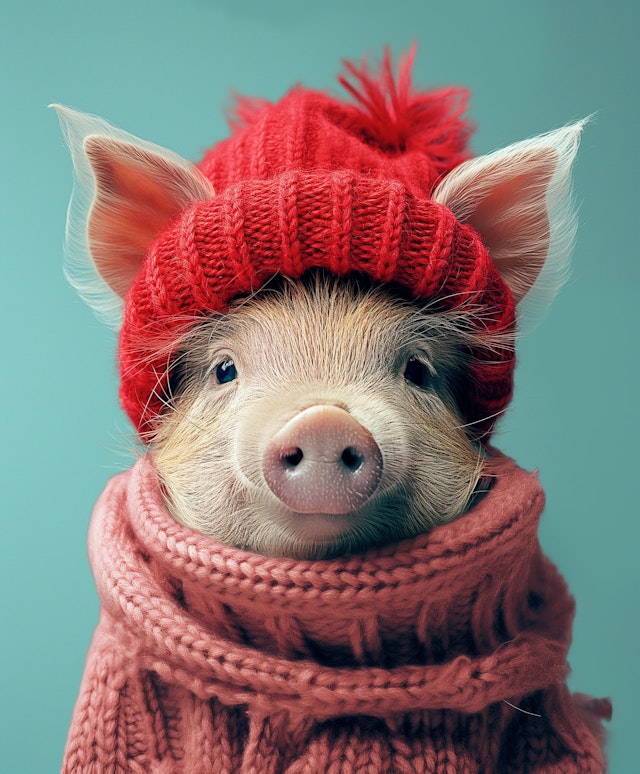 Whimsical Piglet in Winter Attire