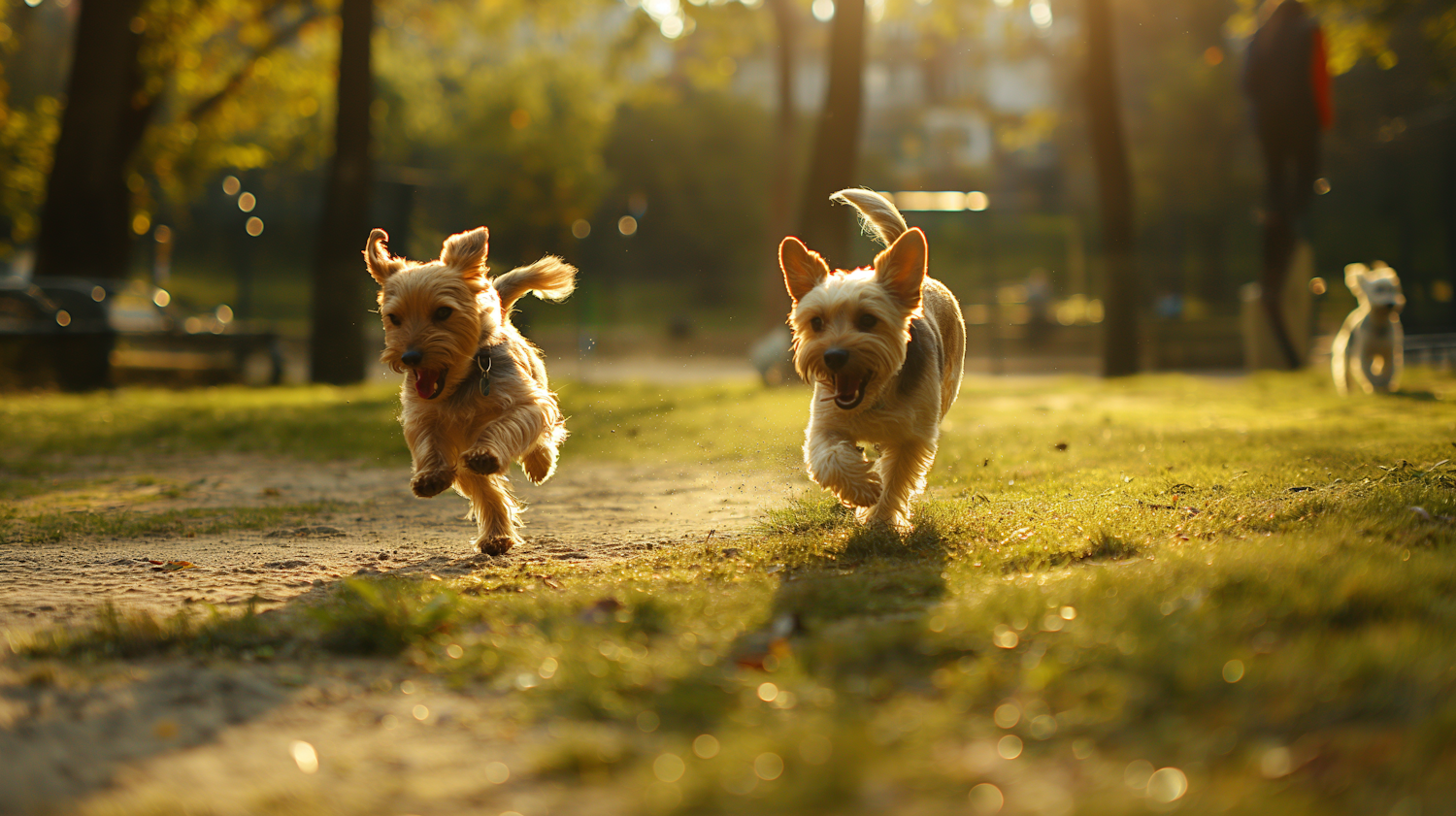 Joyful Terrier Dogs Playing at Sunset