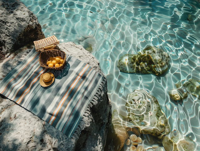 Serene Waterside Picnic Scene