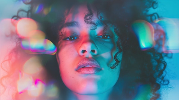 Ethereal Portrait of Woman with Colorful Lights