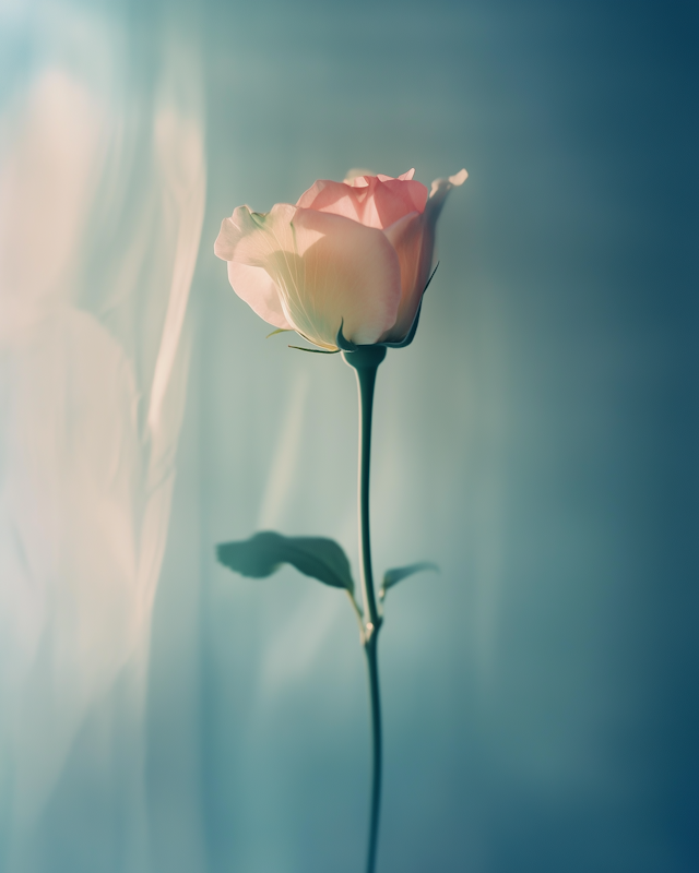 Delicate Rose with Blue Background