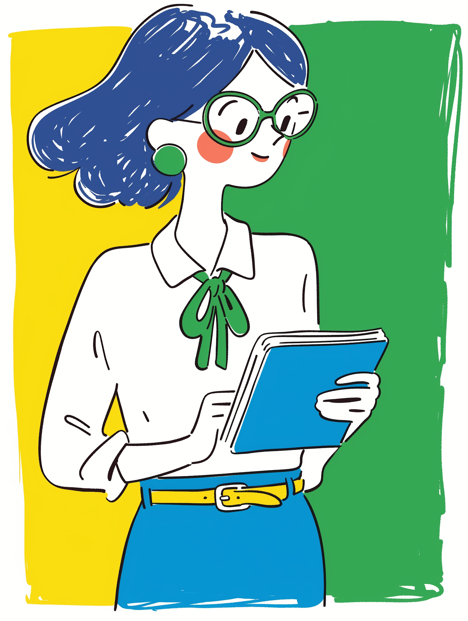 Stylized Illustration of Fashionable Woman Reading