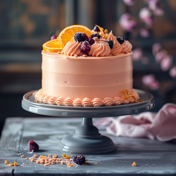 Elegantly Decorated Peach-Colored Cake