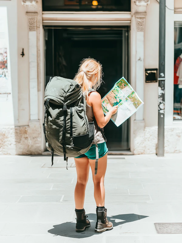 Backpacker in Urban Area
