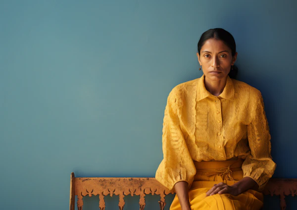 Serene Contemplation in Monochrome Mustard