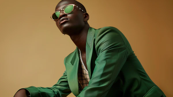 Stylish Male Model in Green Suit