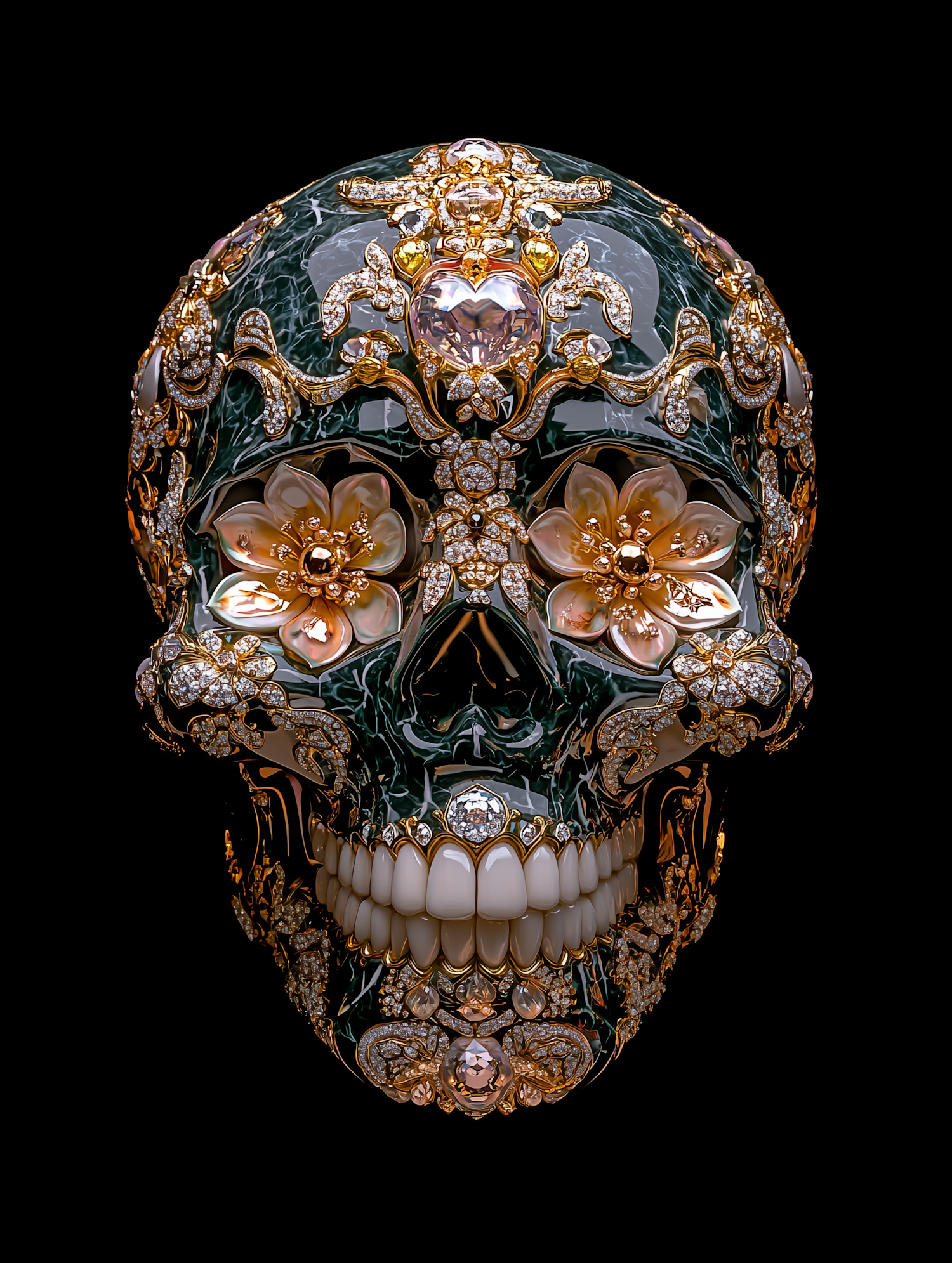 Ornate Skull with Floral Motifs