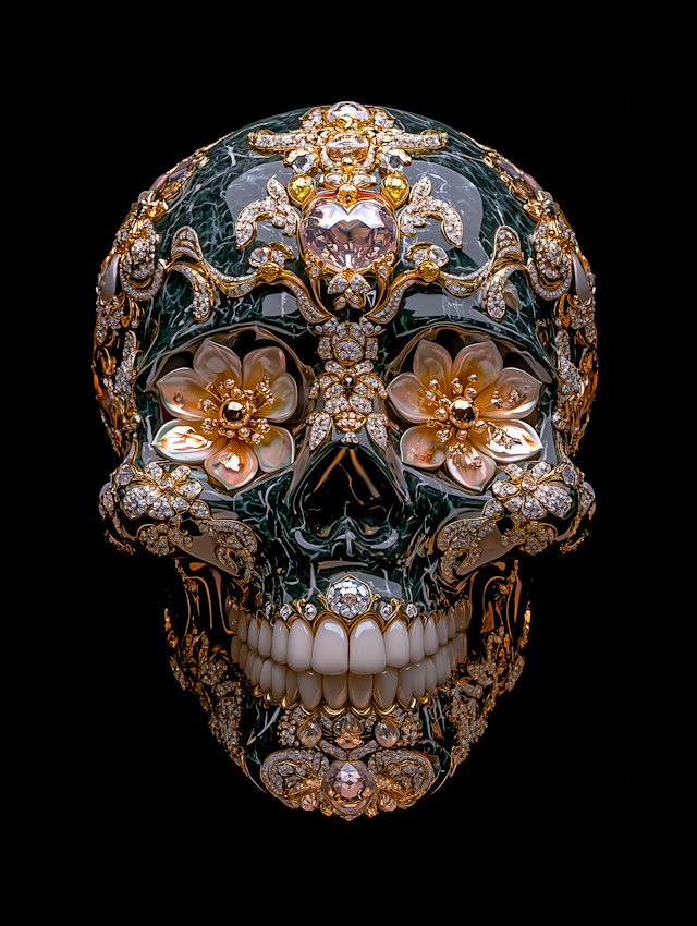 Ornate Skull with Floral Motifs