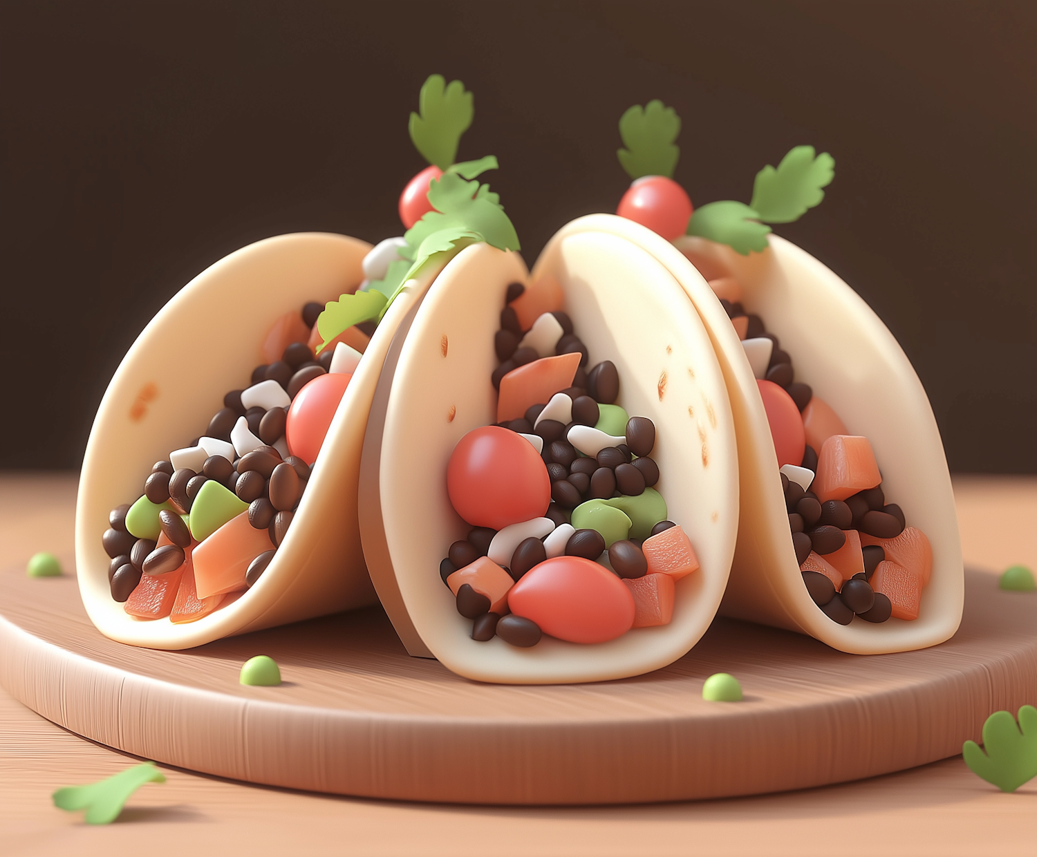 Appetizing Tacos on Wooden Board