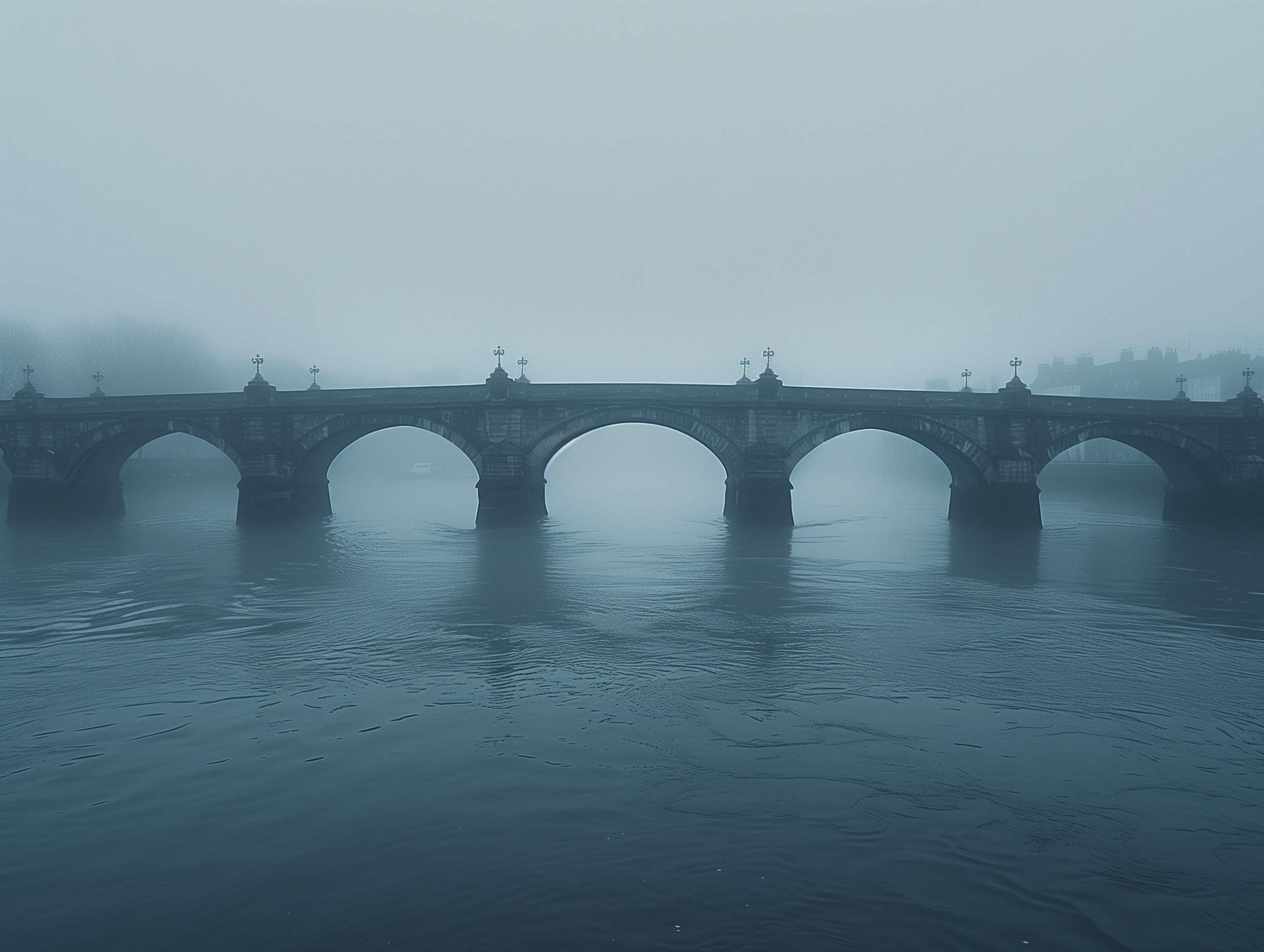 Foggy Historic Bridge Reflection