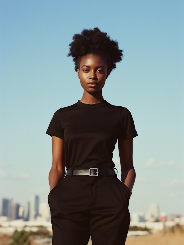 Confident Woman with Skyline Background