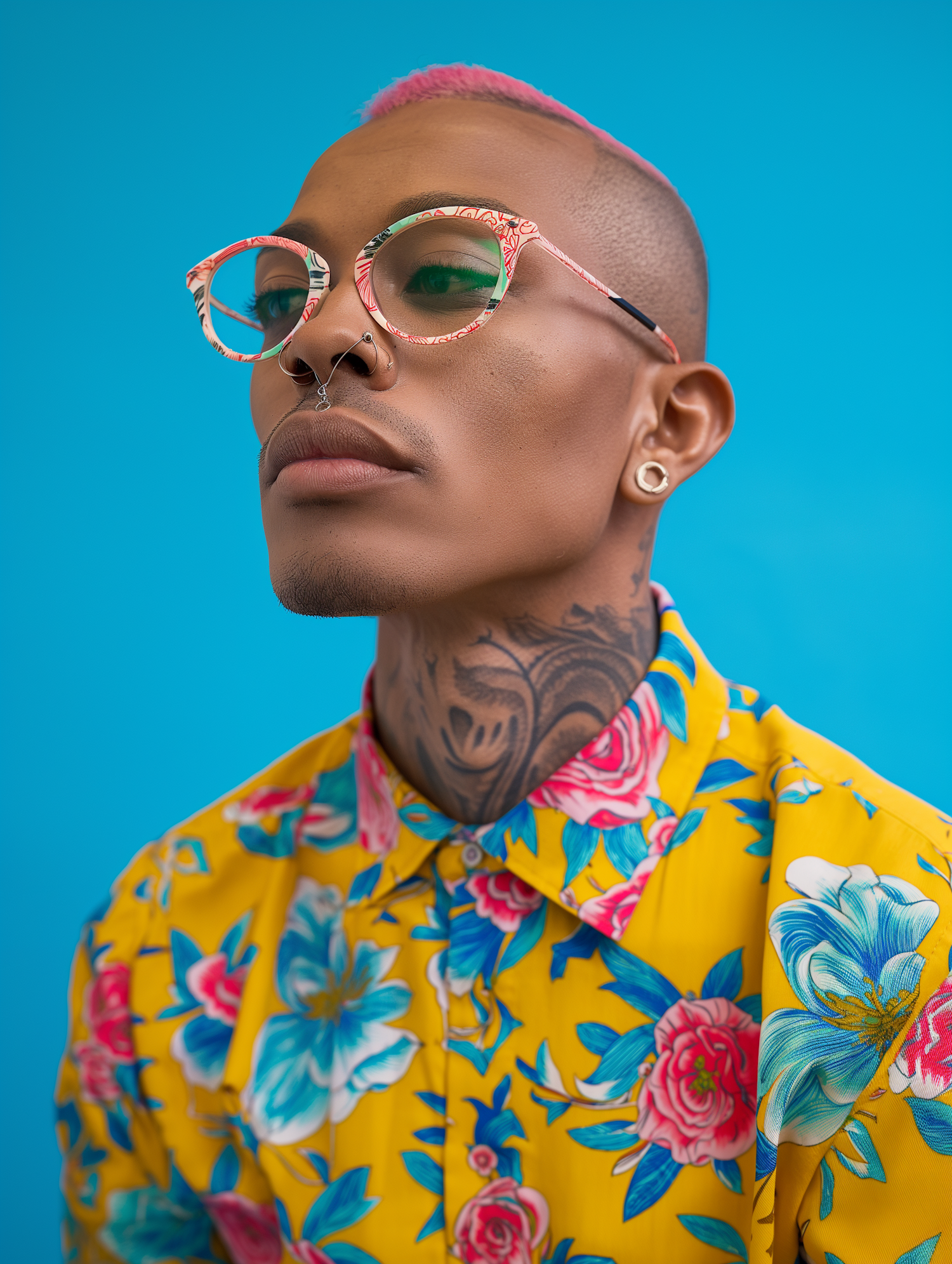 Stylish Portrait with Vibrant Colors and Tattoos