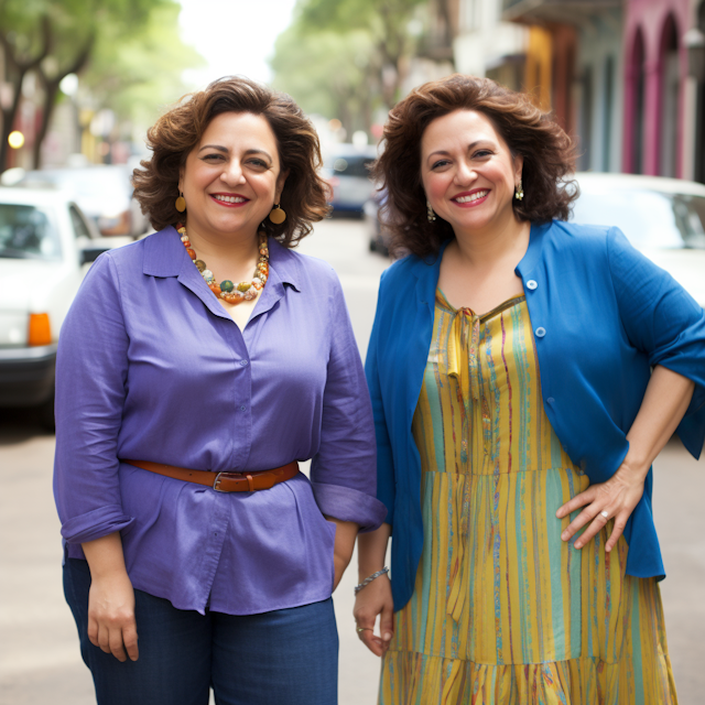 Joyful Companions on a Stylish City Stroll