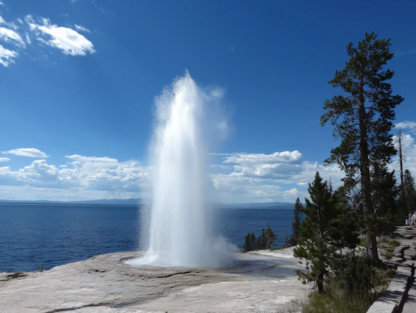 Lakeshore Geyser with Blue Lake