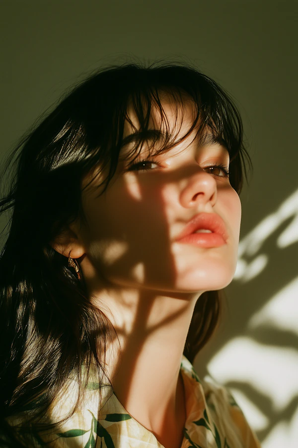 Serene Woman with Leaf Shadows