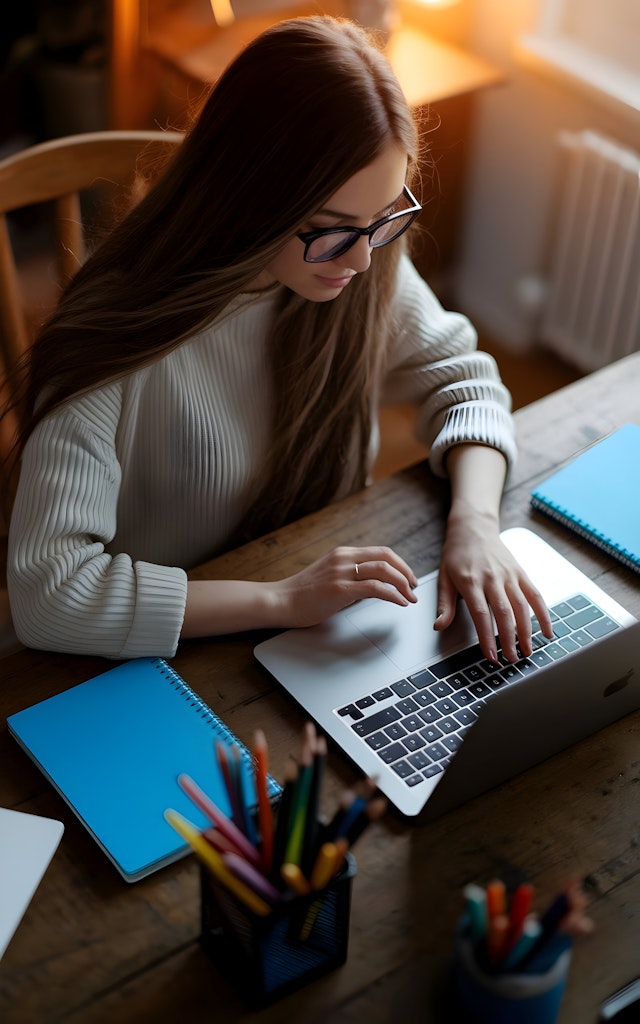 Woman Typing at Desk