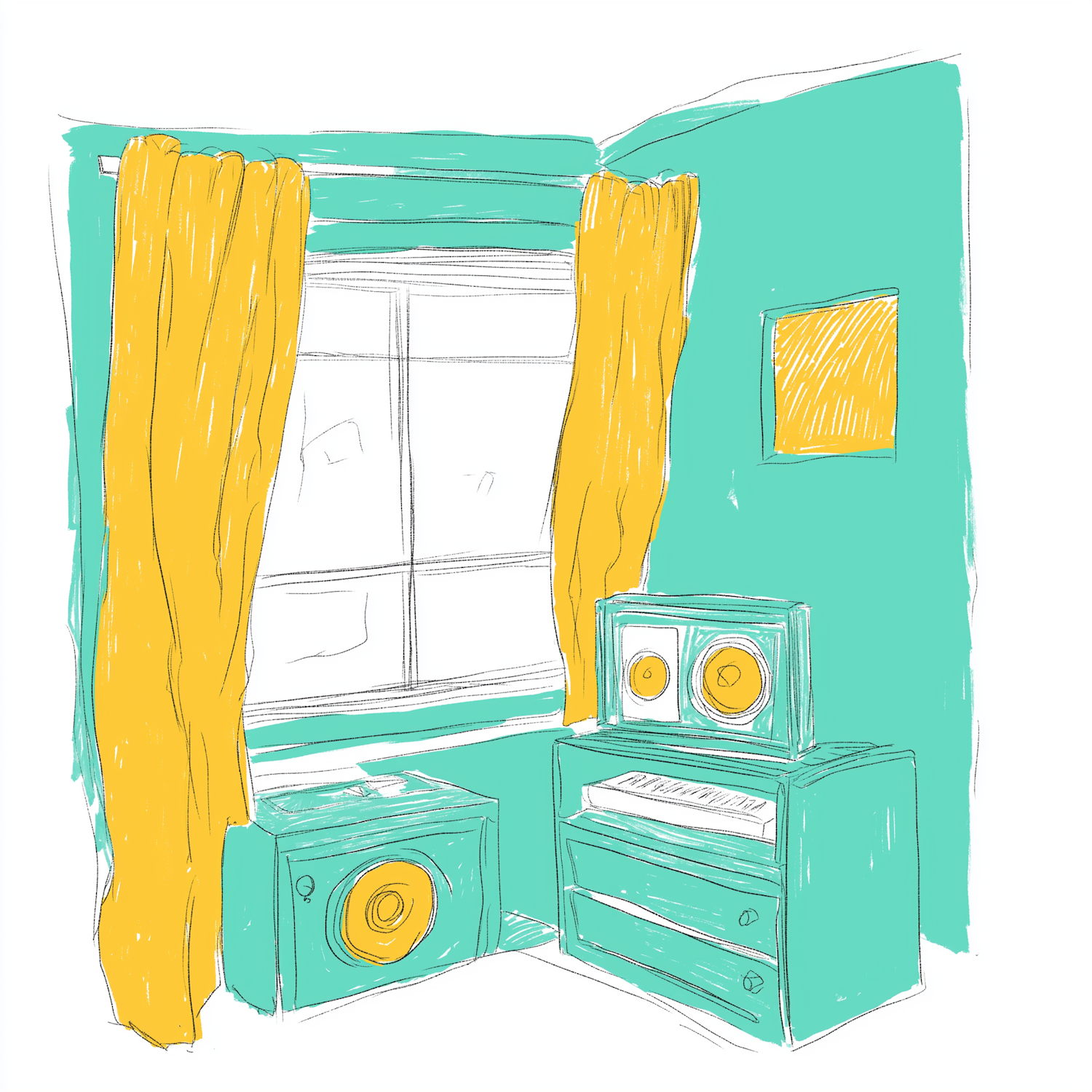 Vibrant Room with Teal and Yellow Accents