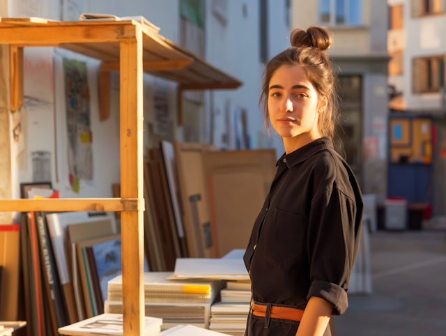 Contemplative Young Woman in Artistic Environment