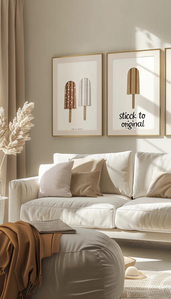 Modern Living Room with Ice Cream Illustrations