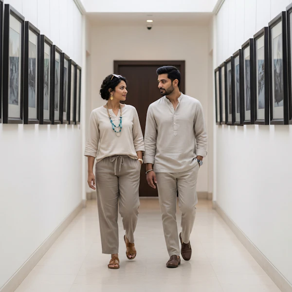 Couple in Art Hallway