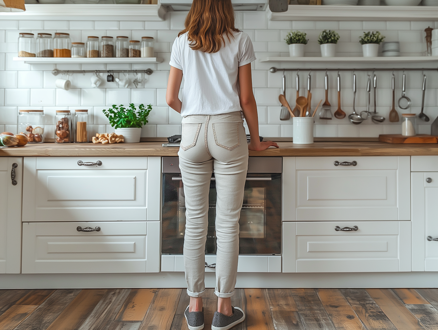 Contemplative Individual in Modern Kitchen