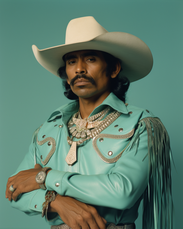 Confident Cowboy in Turquoise