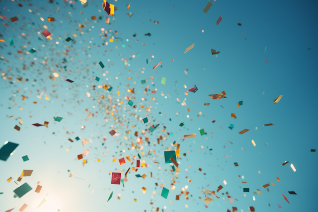 Confetti Celebration under a Clear Blue Sky