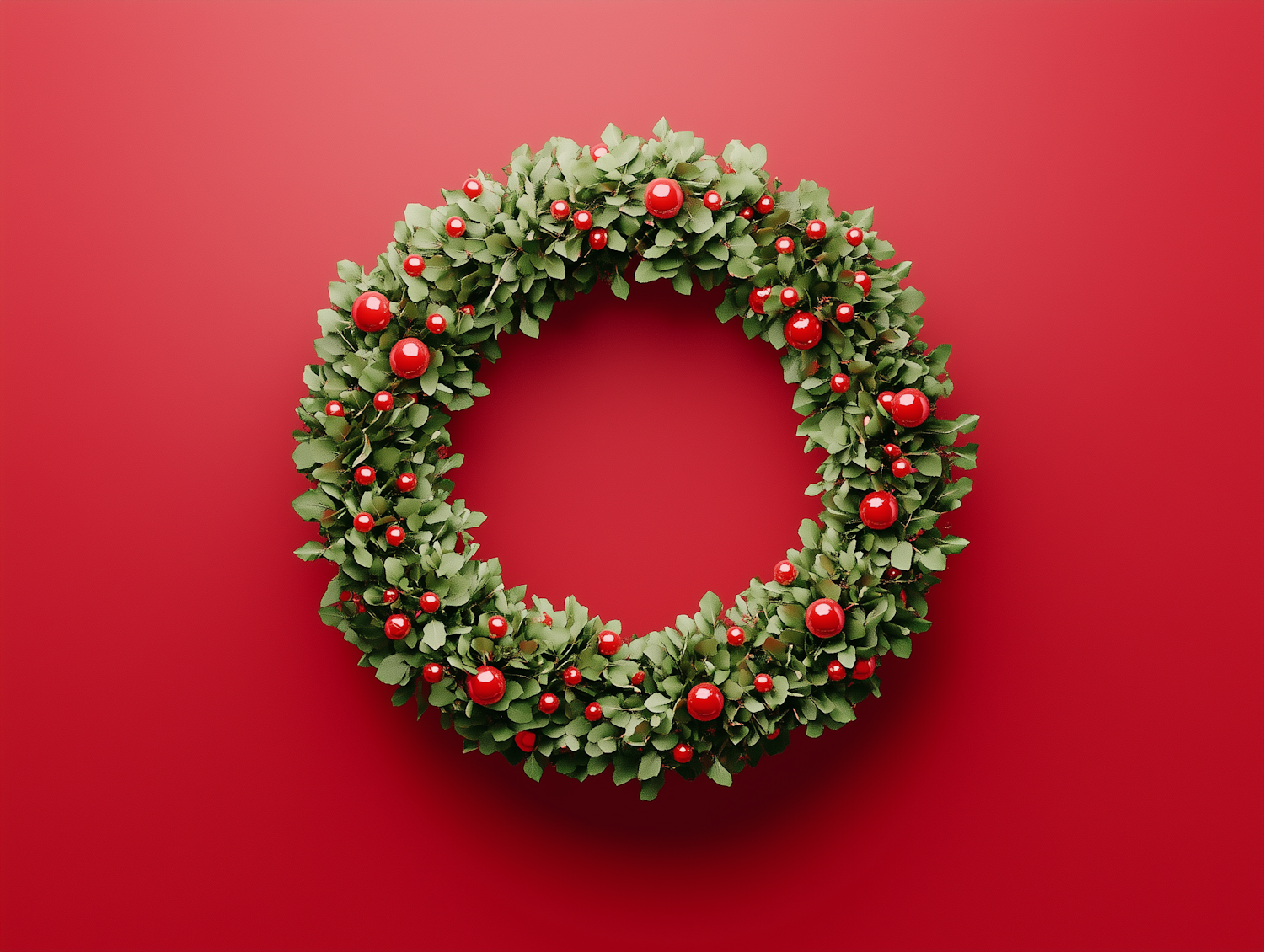 Festive Wreath on Red Background