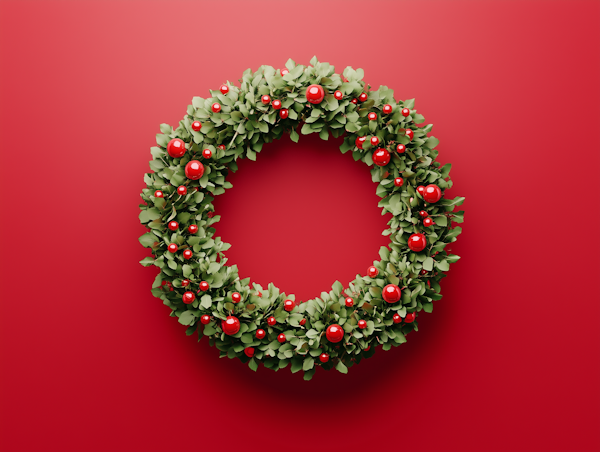 Festive Wreath on Red Background