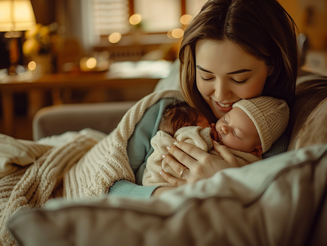 Tender Moment Between Mother and Newborn