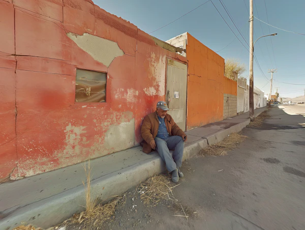 Contemplative Man on Sunlit Street