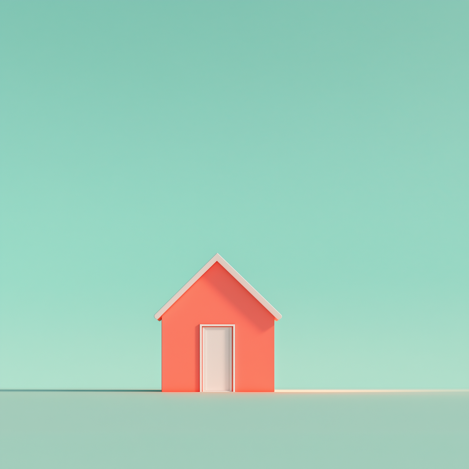 Simplistic Coral House with Mint Green Background