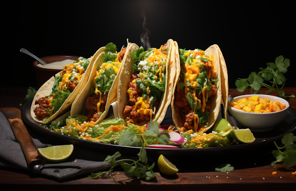 Warm Open-Faced Skillet Tacos with Melting Cheese and Green Sauce