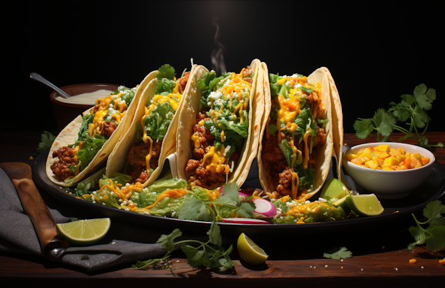 Warm Open-Faced Skillet Tacos with Melting Cheese and Green Sauce