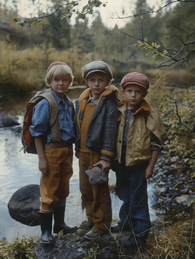 Boys Adventure in Autumn Woods