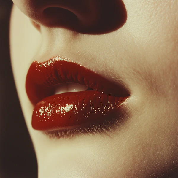 Glossy Red Lips Close-Up