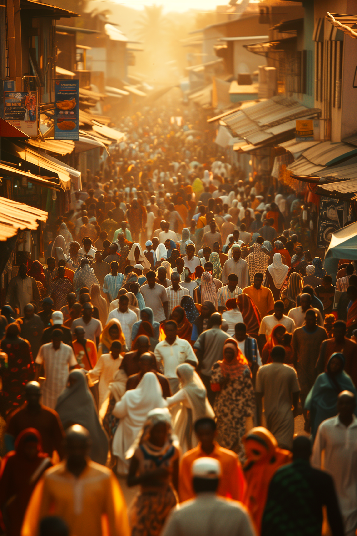 Bustling Street Scene at Golden Hour