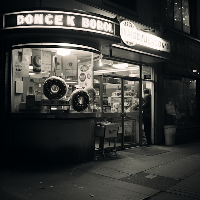 Retro Donce K Borol Bake Shop at Night