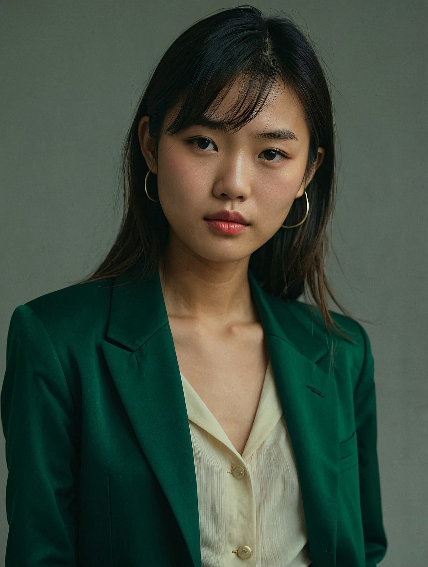 Portrait of a Young Woman in Green Blazer