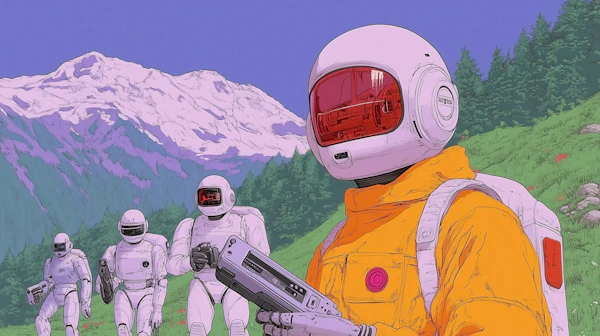 Astronauts in a Futuristic Meadow