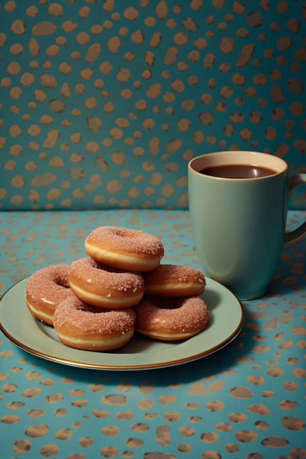 Retro Morning Tranquility with Doughnuts and Coffee