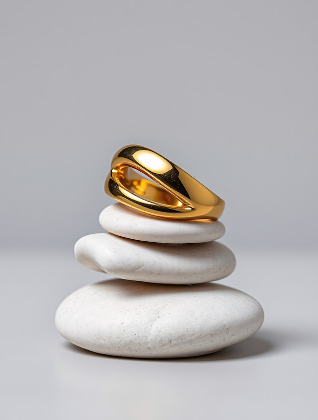 Balanced Stones with Gold Ring