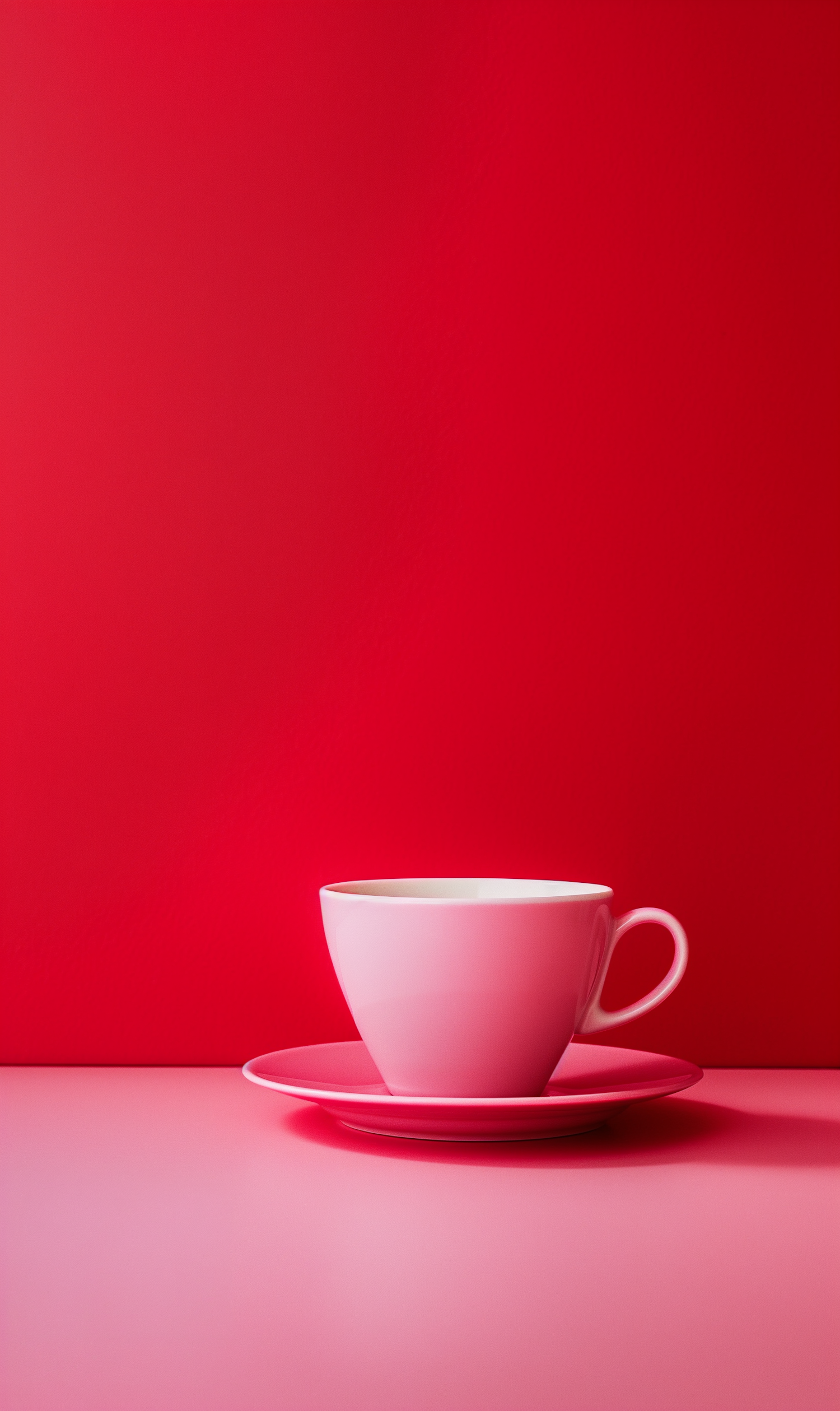 Pink Teacup on Red Background