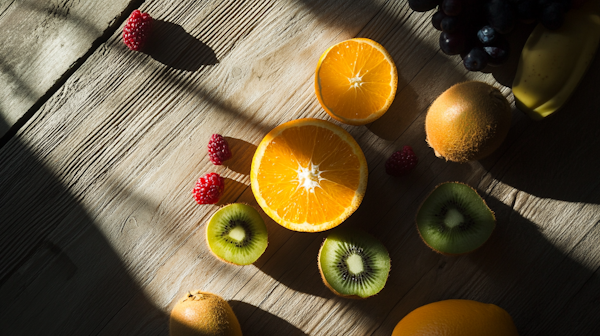 Vibrant Fresh Fruits on Wooden Surface