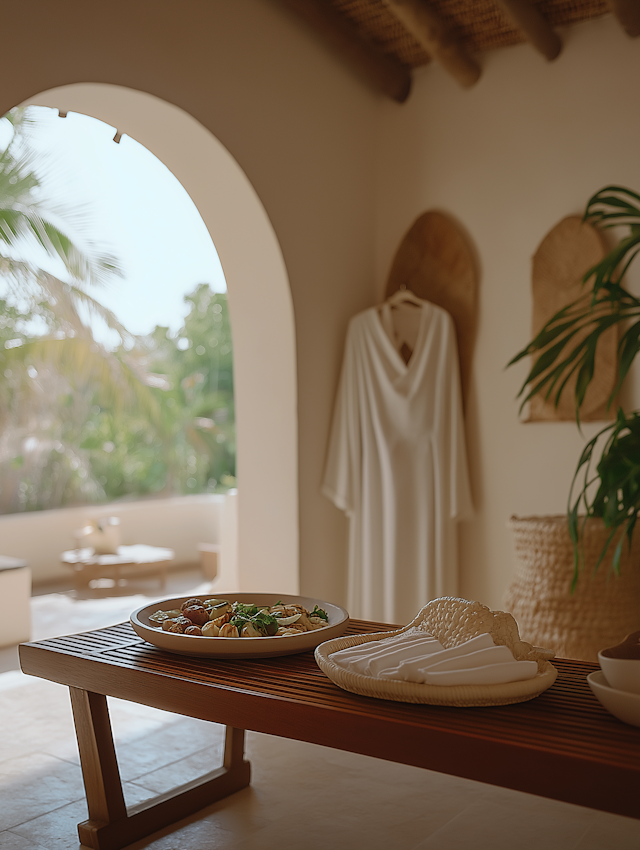 Serene Indoor Setting with Wooden Table