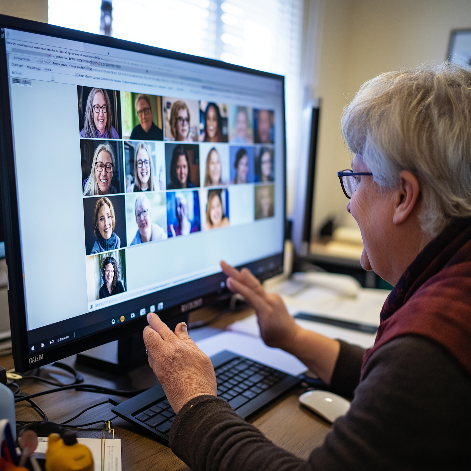 Elderly Woman Video Call in Office