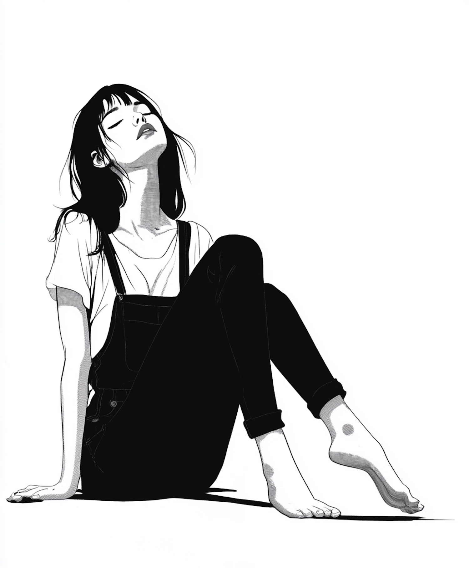 Monochrome Illustration of a Dreamy Girl