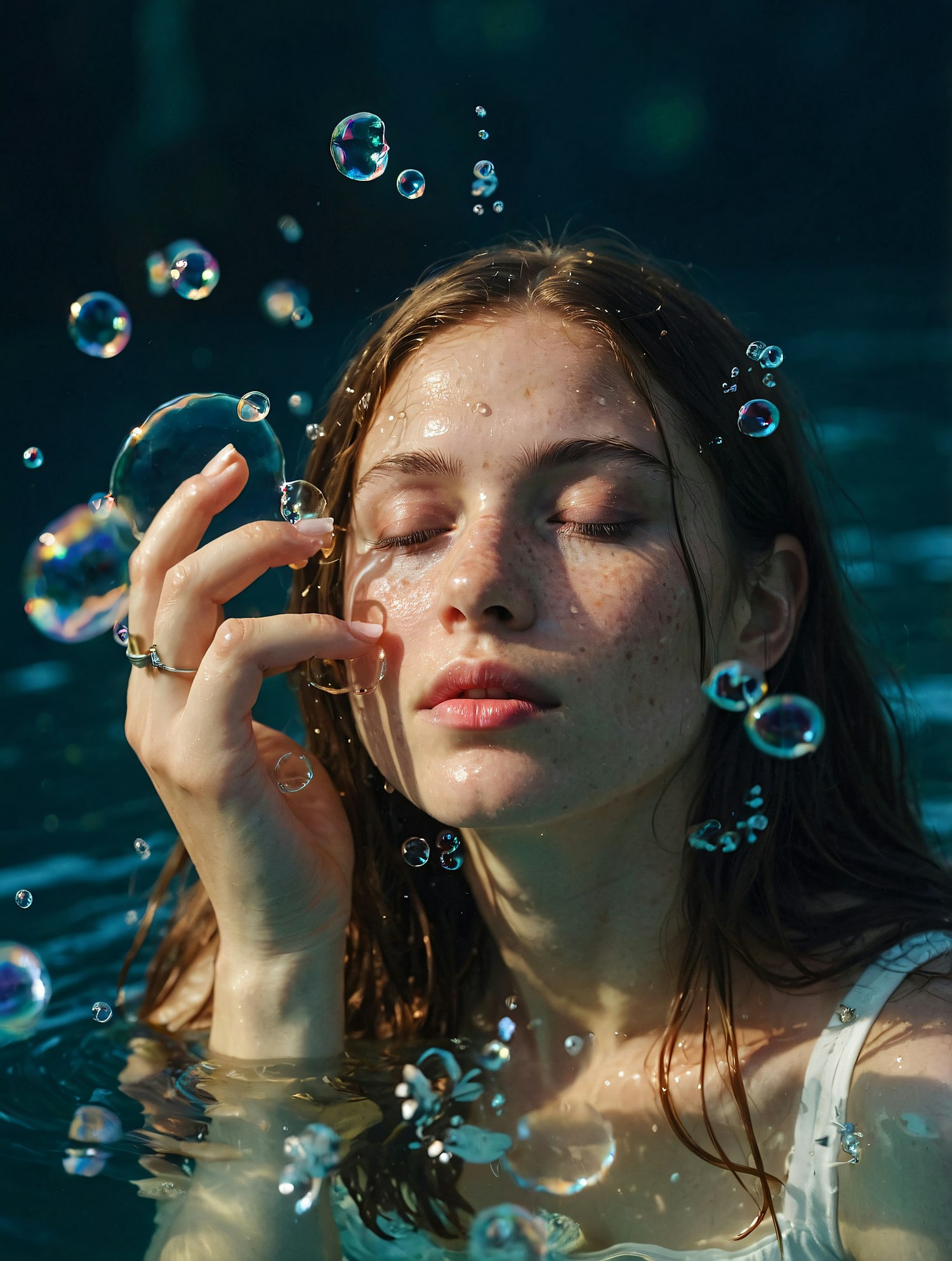 Serene Woman with Bubbles