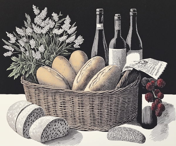 Rustic Still Life with Bread and Wine